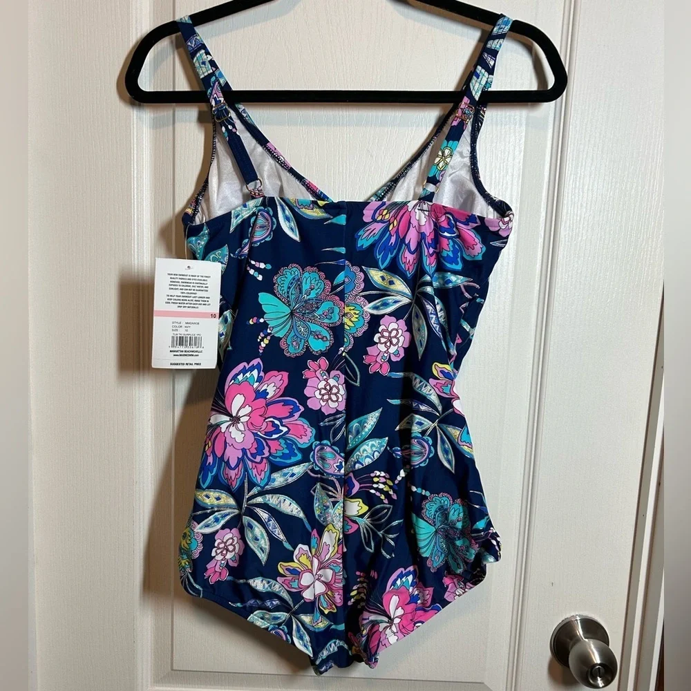 Lycra Women’s Blue Floral One Piece Swimsuit - NWT - Size 10 - Style MM2AW38 - Picture 5 of 8